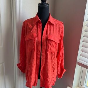 Vibrant Orange Button-Up Shirt cute for a bathing suit cover-up.